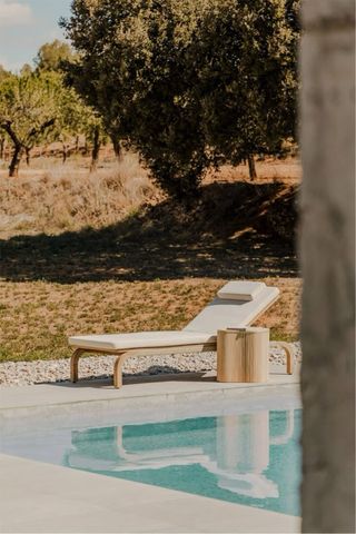 Pack tumbonas de jardín madera y tela beige