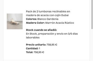 Pack tumbonas de jardín madera y tela beige