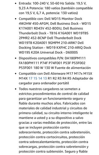 NUEVO! Adaptador CA 180W Dell Dock WD19