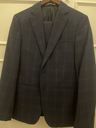 Traje Zara Completo Cuadros Azul y Gris