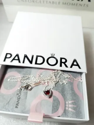 Collar Pandora Corazón Rojo y Plata