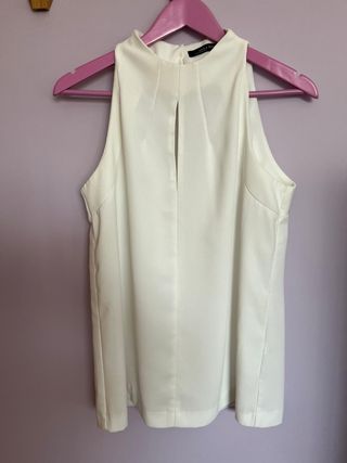 Blusa Zara Blanca Cuello Alto