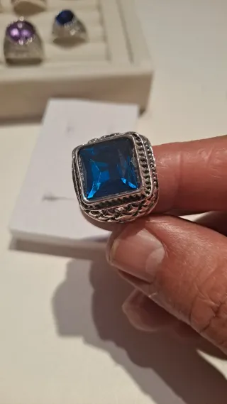 Anillo Obispo Acero y Aleación Plata Azul