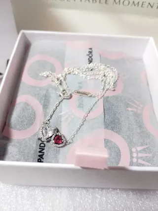 Collar Pandora Corazones Rojo y Plateado