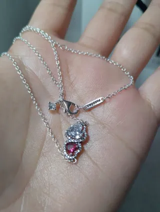 Collar Pandora Corazones Rojo y Plateado