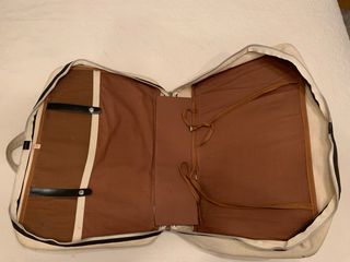 Maleta vintage de loneta con detalles en cuero