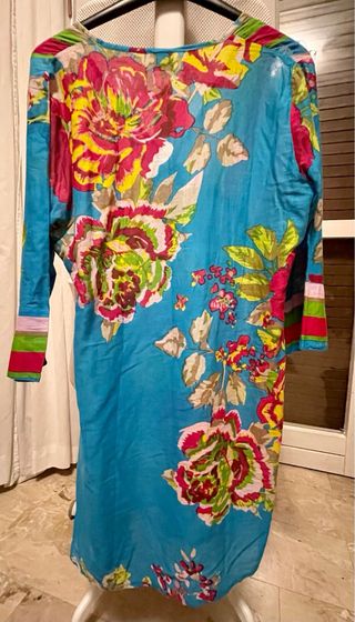 Kaftano turchese stampa floreale multicolor