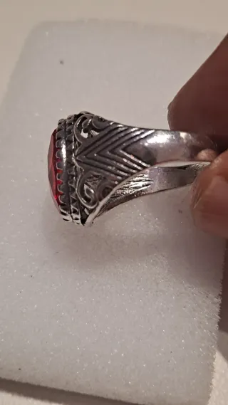 Anillo Obispo Acero y Aleación Plata Rojo