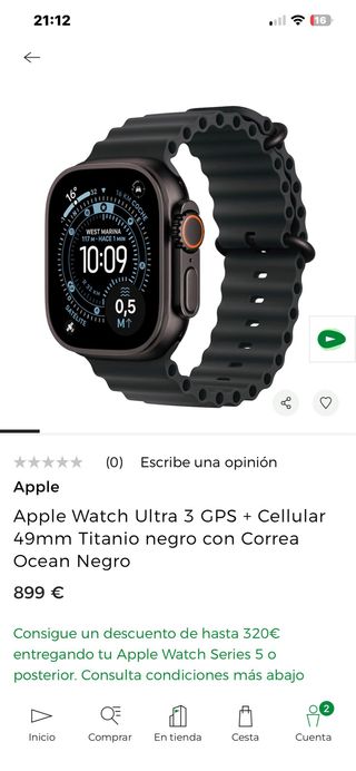 Apple Watch Ultra 3 GPS + Cellular Negro