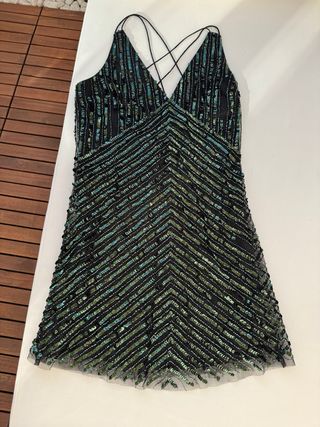 Vestido fiesta lentejuelas negro y verde