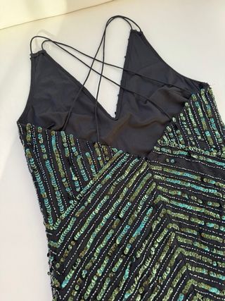 Vestido fiesta lentejuelas negro y verde