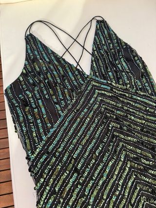 Vestido fiesta lentejuelas negro y verde