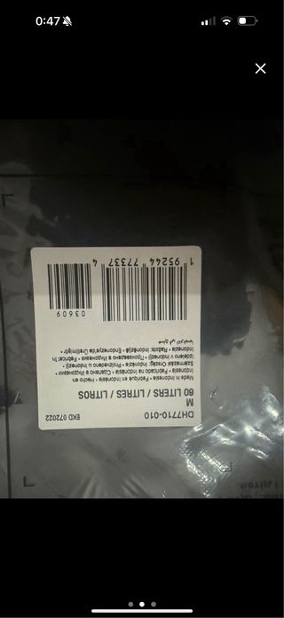 Mochila Nike 60L Negra Sin Abrir