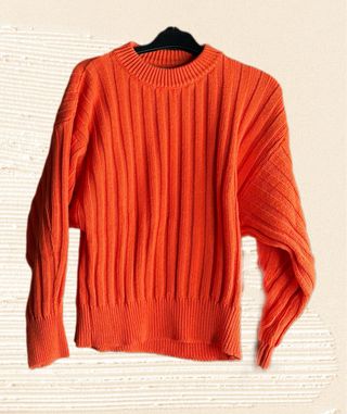 Italian vintage knitted orange jumper ribbed trims