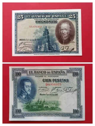 Plancha SC 25 y 100 Pesetas 1928 1925