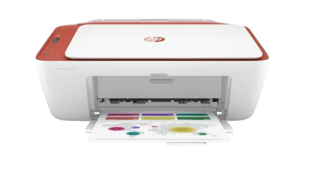 Impresora HP DeskJet 2700 blanca y naranja