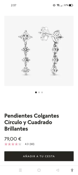 Pendientes Pandora Círculo y Cuadrado Brillante