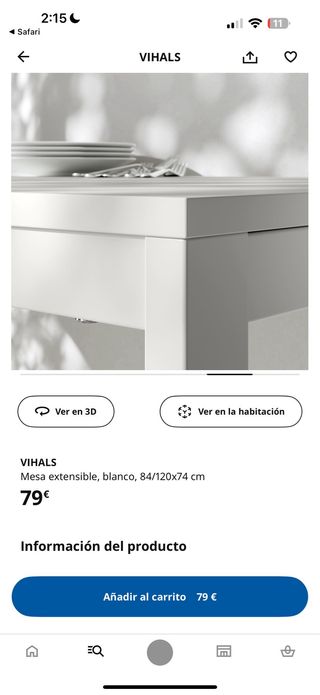 Mesa extensible blanca 120x74