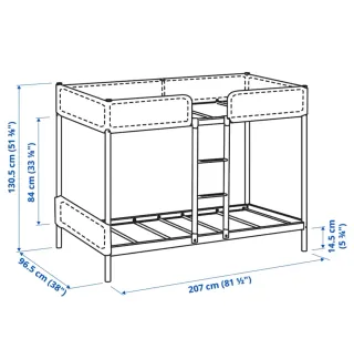 Letto a castello Ikea in metallo grigio con materassi 90x200