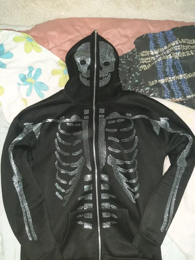 Chaqueta de esqueleto con cremallera plateada