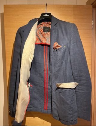 Americana Zara Lino Azul Marino