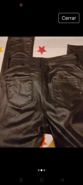 Pantalón polipiel negro bolsillos talla 38