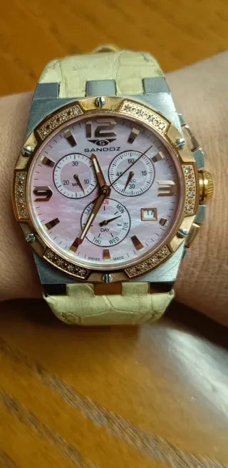 Reloj Sandoz Cronógrafo Oro Rosa y Diamantes