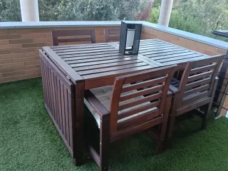 Mesa Terraza Plegable Madera Ikea + 4 sillas