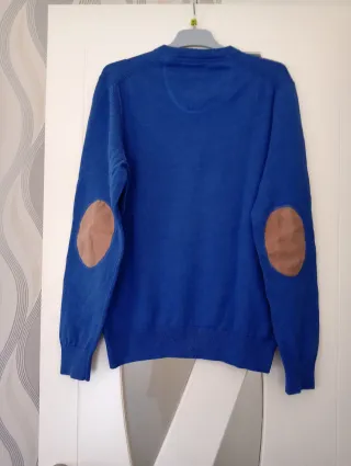 Jersey de algodón azul con coderas de antelina