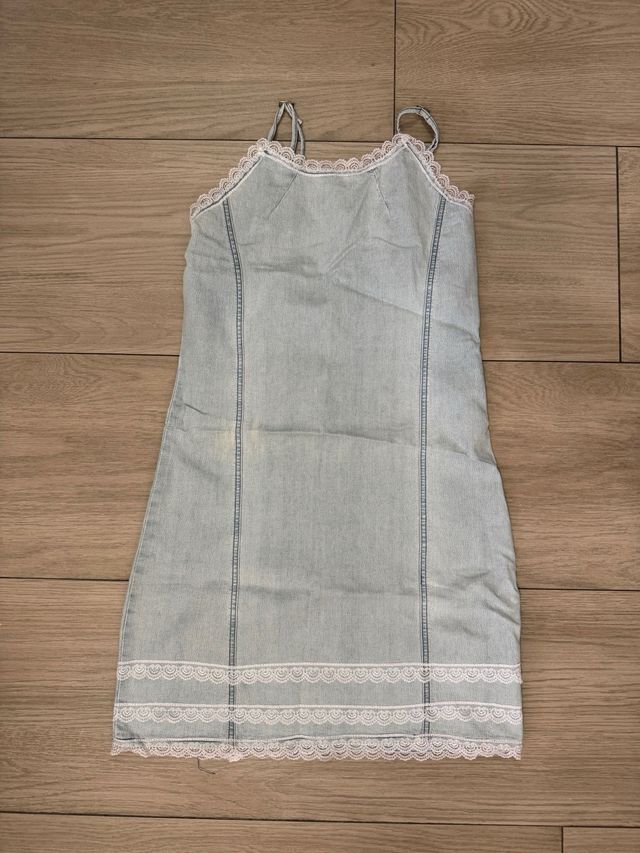 Vestito corto in denim con pizzo