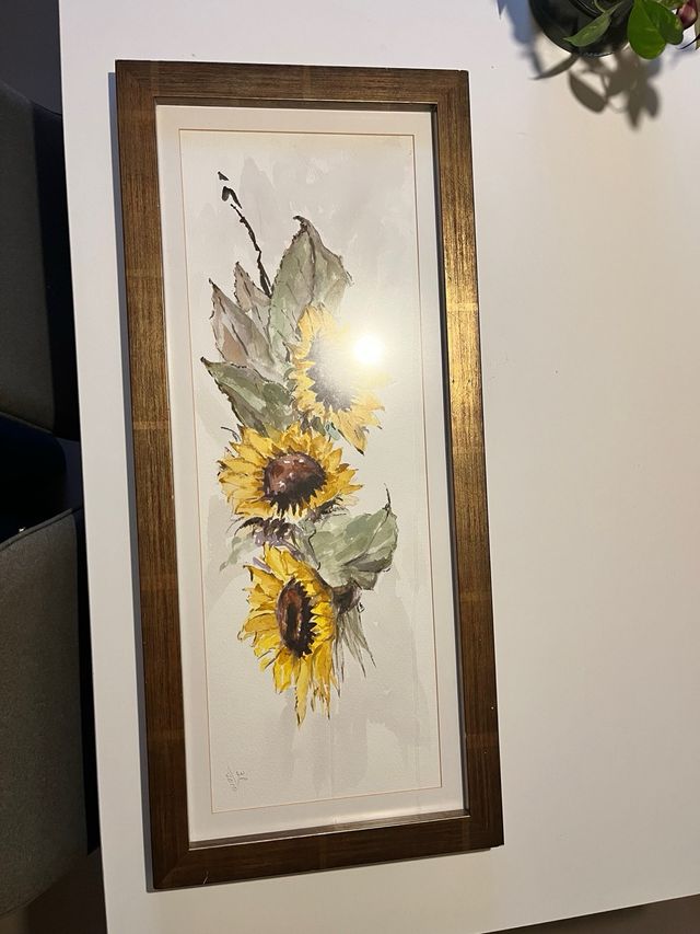 Cuadro acuarela girasoles autor firmado