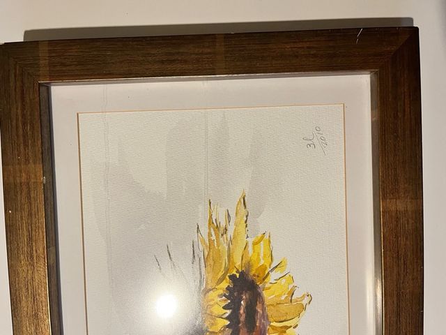 Cuadro acuarela girasoles autor firmado