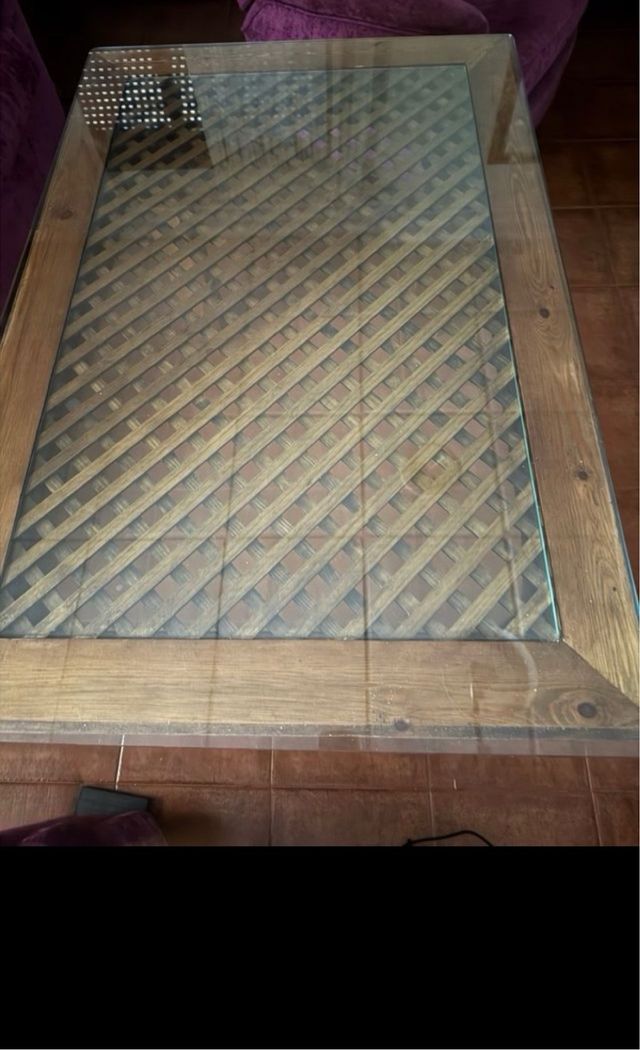 Mesa de salón pino L 110x76x75 Cristal incluido