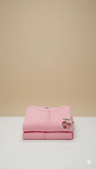 Pijama rosa con estampado de cerezas