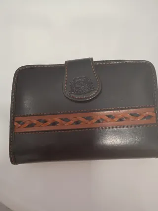 Monedero cuero negro y marrón trenzado