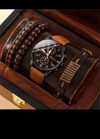 Conjunto de reloj + 3 pulseras para hombre