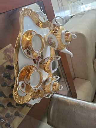 Juego de  cafe de cerámica dorado Oro de Ley