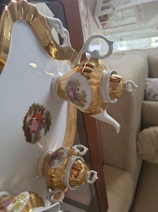Juego de  cafe de cerámica dorado Oro de Ley