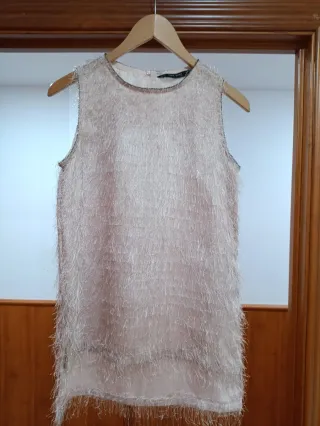 Top ZARA BASIC rosa flecos