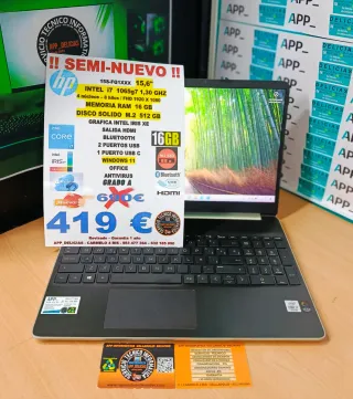 Portátil HP 15,6 Intel i7 16GB RAM 512GB SSD