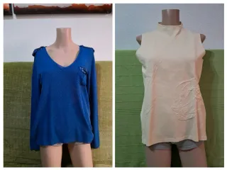 Jersey azul y chaleco beige