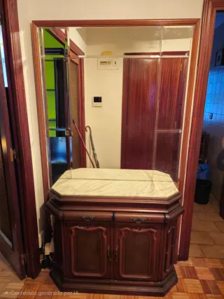 Mueble de entrada madera y mármol