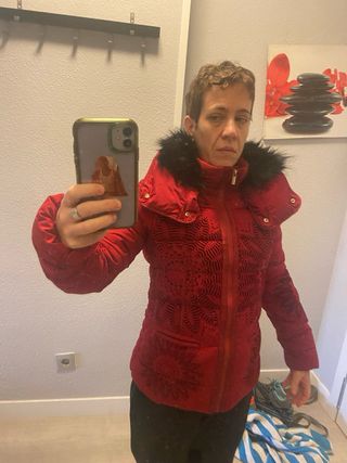 Abrigo Desigual Rojo Plumas Talla S