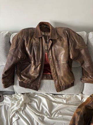 Chaqueta de cuero vintage marrón