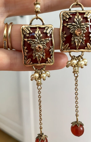 Pendientes Art Deco Burdeos Dorado