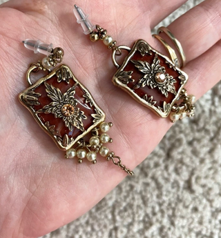 Pendientes Art Deco Burdeos Dorado
