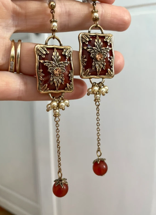Pendientes Art Deco Burdeos Dorado