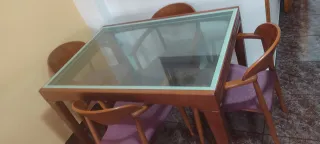Mesa comedor extensible cristal y madera 6 sillas 