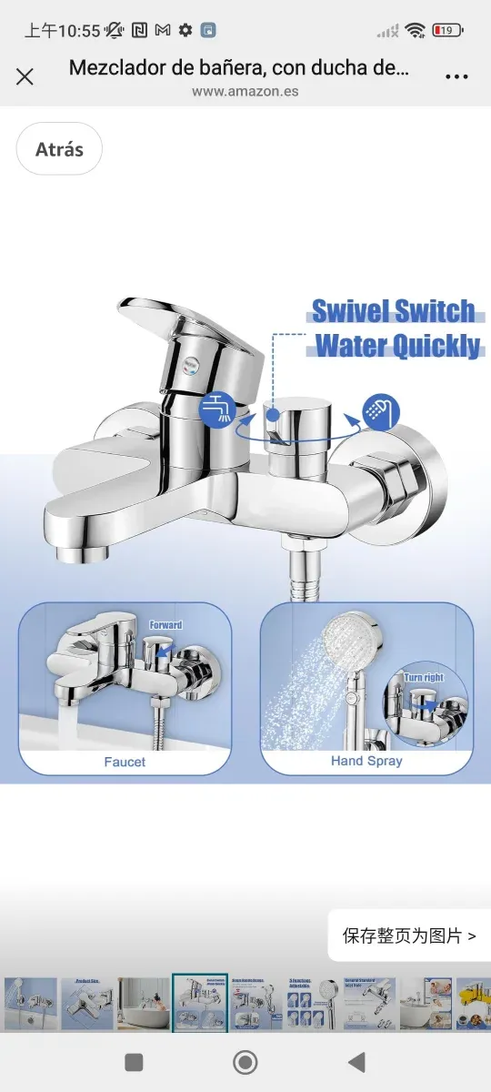 Mezclador Bañera Ducha Mano Cromado