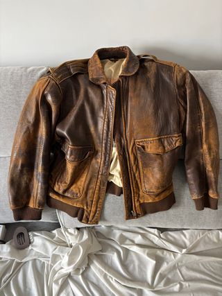 Chaqueta Cuero Vintage Marrón